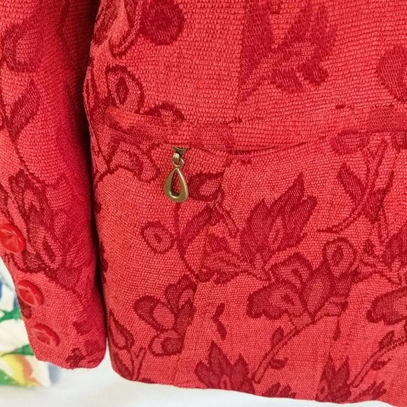 Tanjay red floral Blazer size 14 - Picture 4 of 8